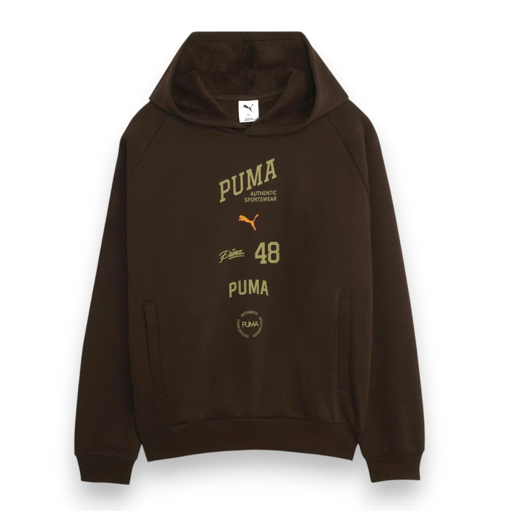 プーマPUMAESSエレベーテッドミックスロゴフーディメンズスウェットパーカー裏起毛吸水速乾UVカットオーバーサイズブラックグレーブラウン638544