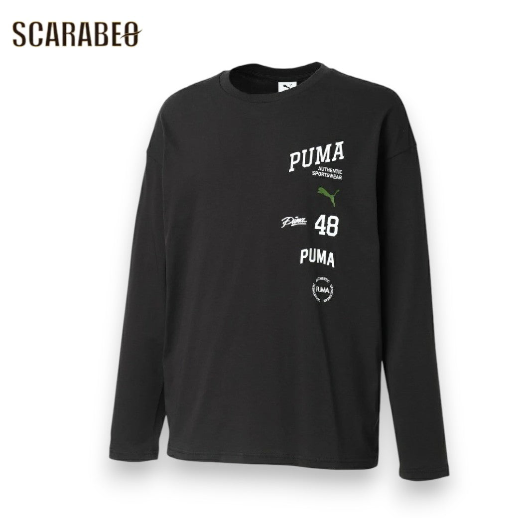 プーマPUMAESSELVロゴT638526メンズ長袖TシャツロンTカットソーコットン混カジュアルブラックグレー638526