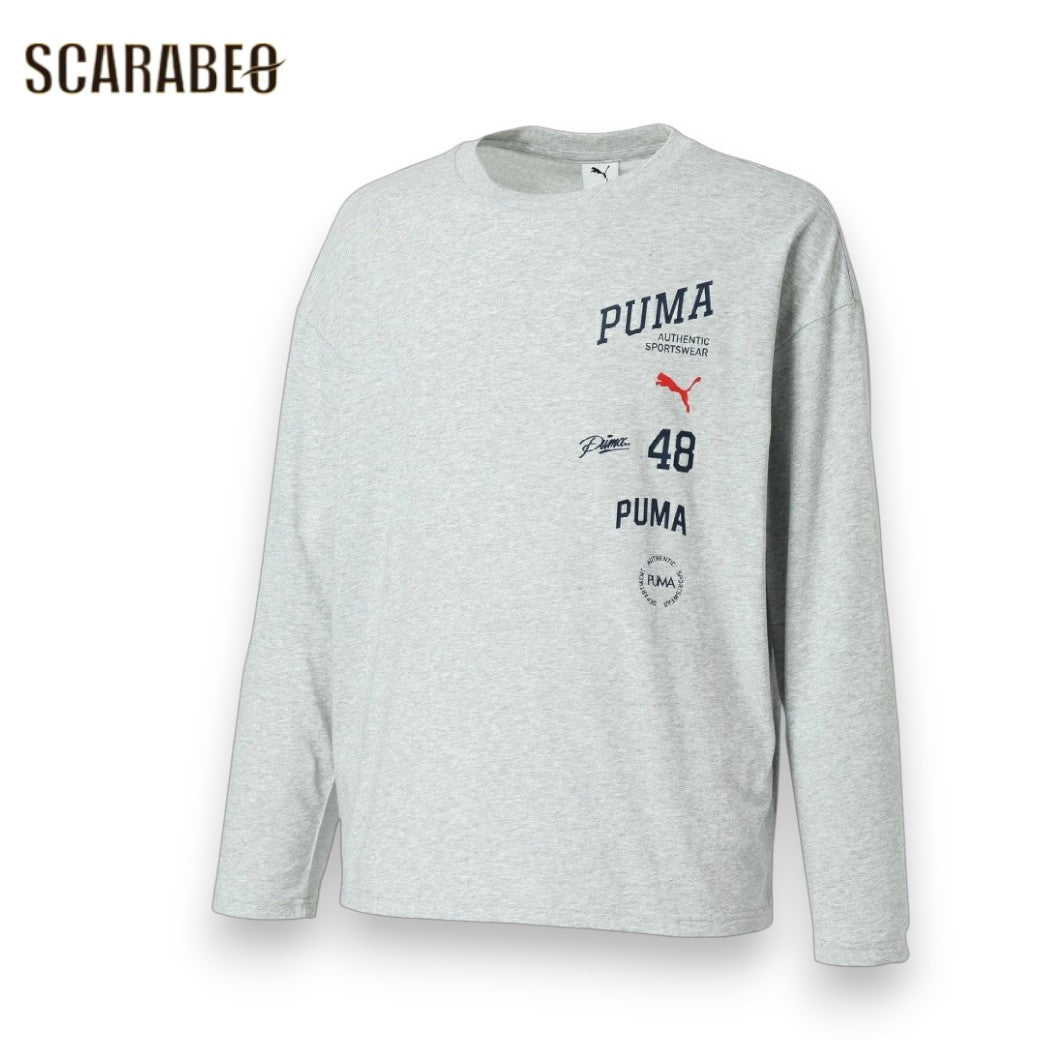 プーマPUMAESSELVロゴT638526メンズ長袖TシャツロンTカットソーコットン混カジュアルブラックグレー638526